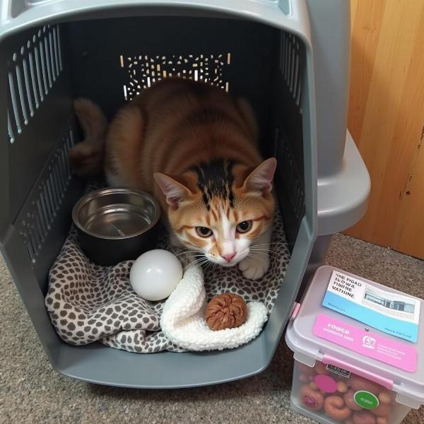 Preparando el transportín del gato para el viaje a Cabo de Gata.