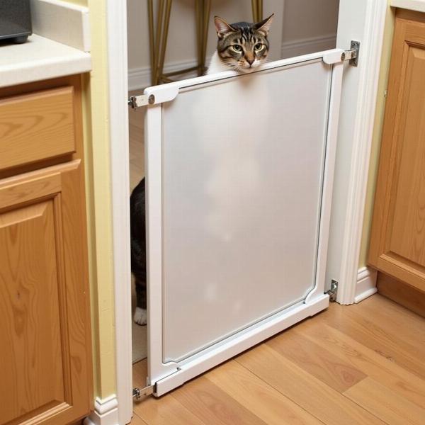 Protector de puerta para gatos en la cocina