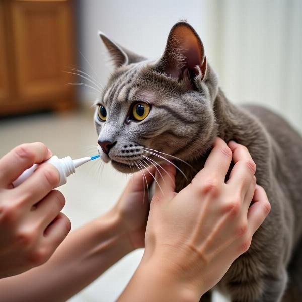 Aplicación de tratamiento tópico en gatos