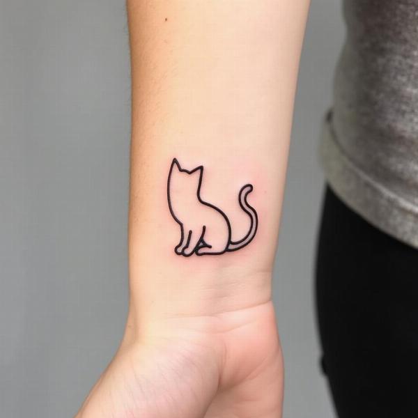 Tatuaje minimalista de la silueta de un gato