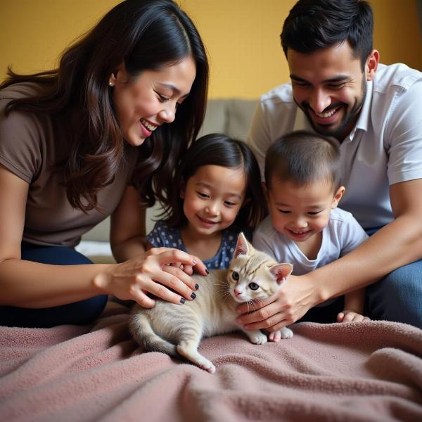 Familia con su nuevo gato en Neiva