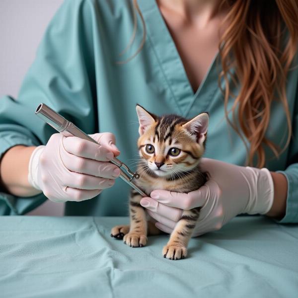 Veterinario Examinando Gatito