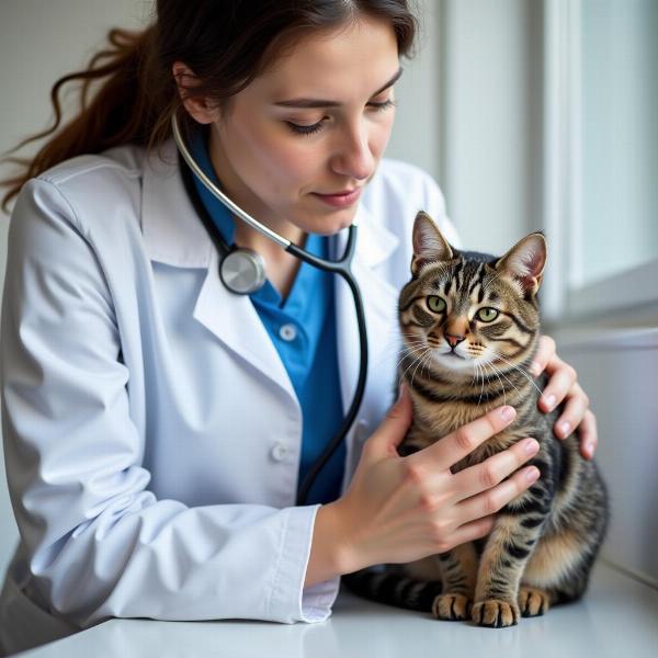 Veterinario examinando a un gato