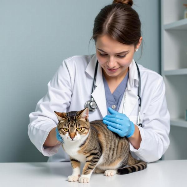 Veterinario examinando a un gato para detectar alergias