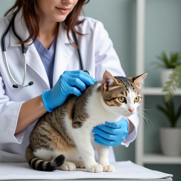 Veterinario examinando un gato