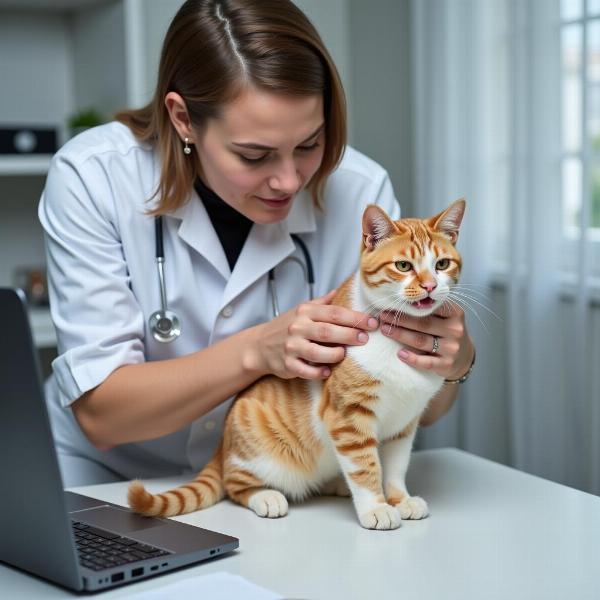 Veterinario examinando a un gato