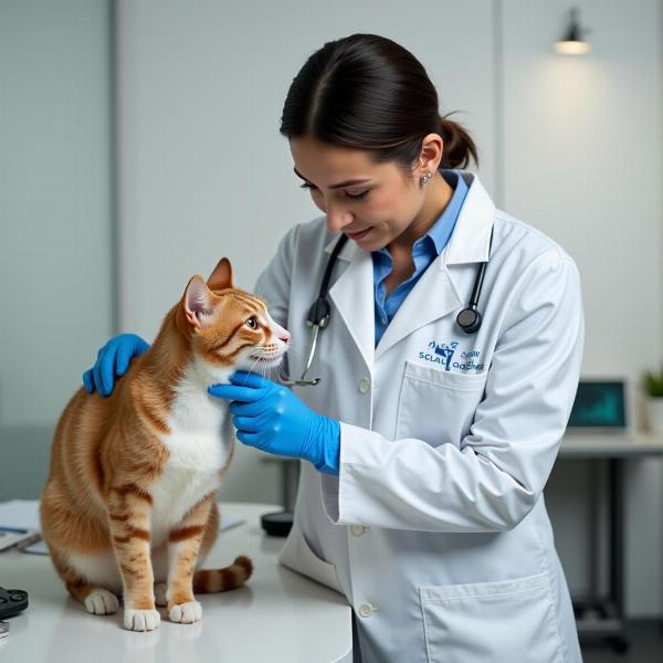 Veterinario examinando un gato