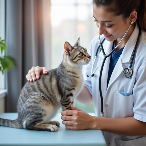 Veterinario examinando a un gato