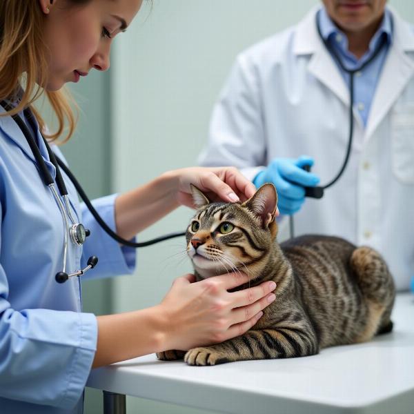 Veterinario examinando a un gato