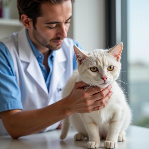 Veterinario revisando a un gato