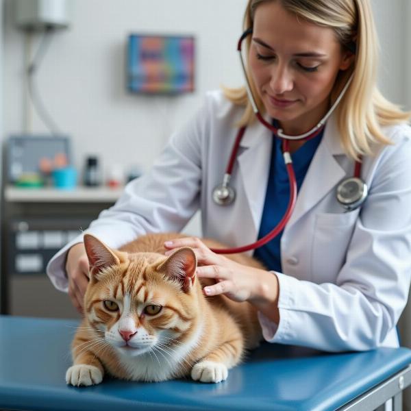 Veterinario examinando a un gato