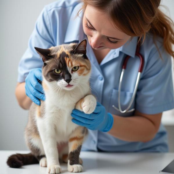 Veterinario examinando a un gato para detectar parásitos