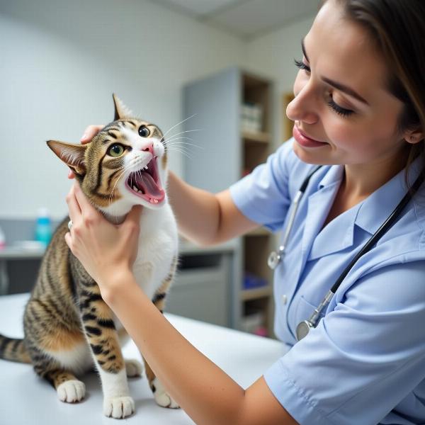 Veterinario examinando a un gato