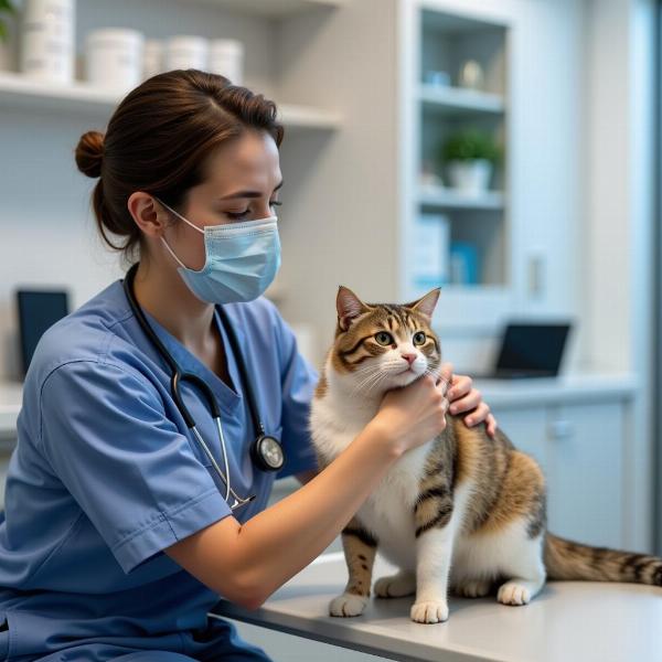 Veterinario examinando un gato en la clínica.