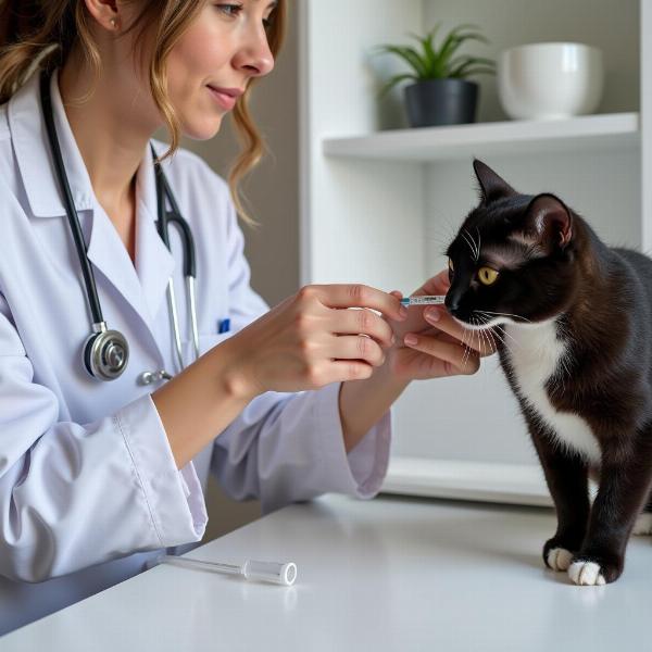 Veterinario examinando a un gato antes de la vacunación