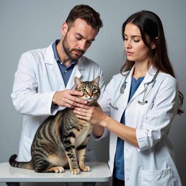 Veterinario examinando un gato con convulsiones