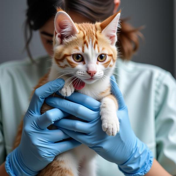 Veterinario examinando la herida de un gato