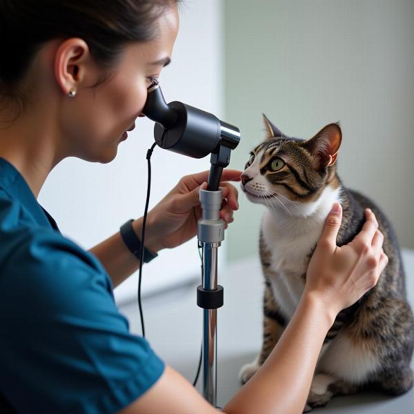 Veterinario examinando el ojo de un gato