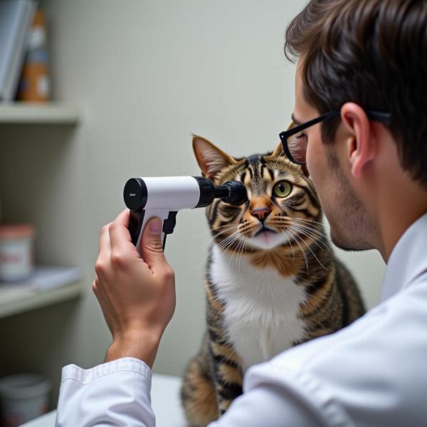 Veterinario examinando el ojo de un gato