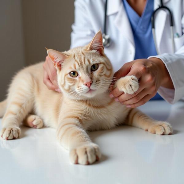 Veterinario examinando la pata de un gato