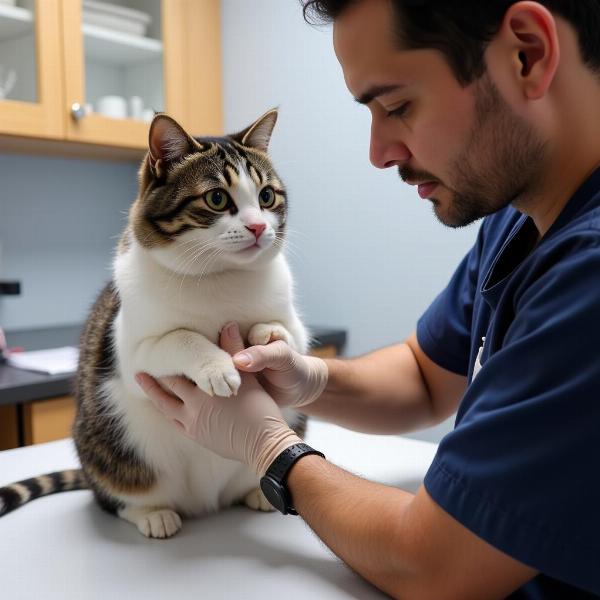 Veterinario examinando las patas de un gato en Los Gatos