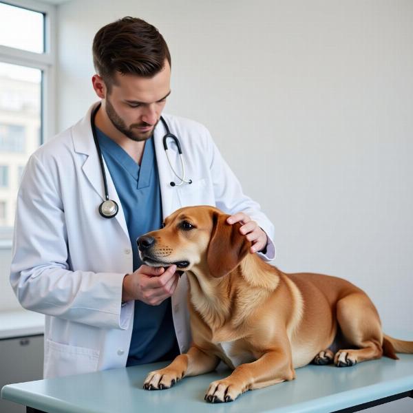 Veterinario examinando a un perro