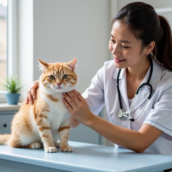 Veterinario revisando a un gato