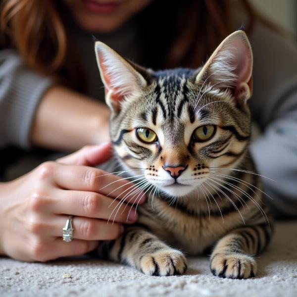 Una persona acariciando a un gato